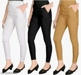 Laira cotton Cigar trousers, solid color combo pack of 3 - elasticated waist, Indian-made pants set